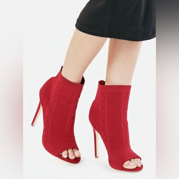 Red Open Toes Booties - Picture 3 of 10